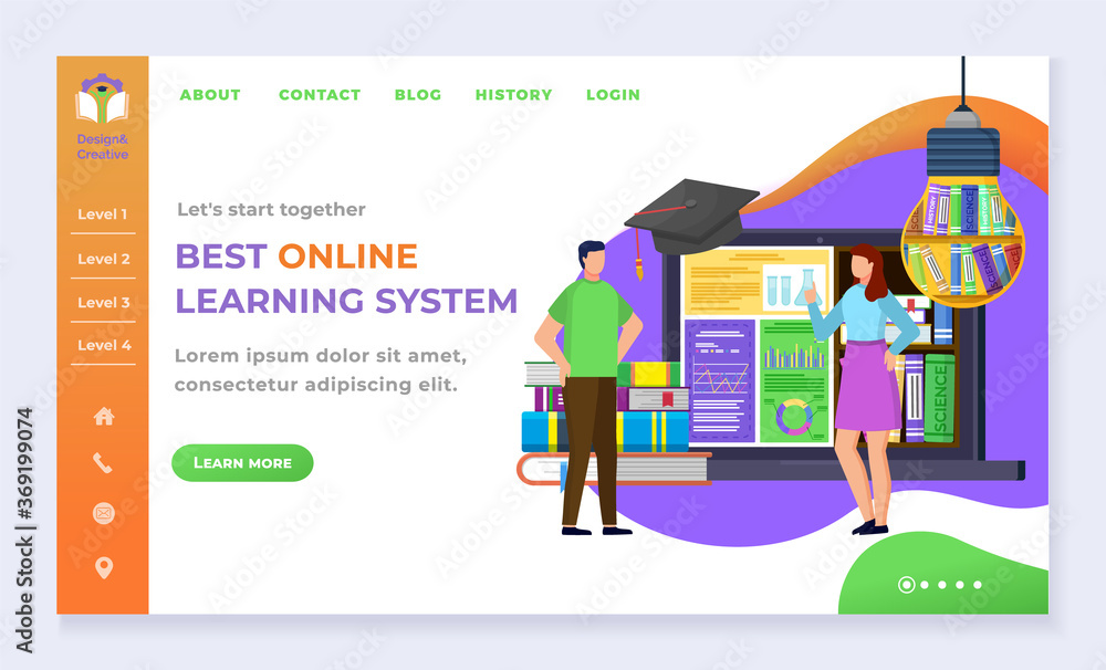 Poster education and online courses, landing web page template students and internet library vector. textbo