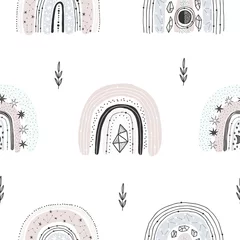 Gardinen Nettes nahtloses Muster mit Regenbogen. Kreativer Vektorhintergrund für Stoff, Textil, Kinderzimmertapete. Vintage-Hintergrund. © bukhavets