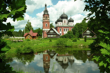 Alexandrovsky monastery (1892), Cathedral of Prince Alexandra Nevsky (1897) and belfry (1898). Moscow region (2013).