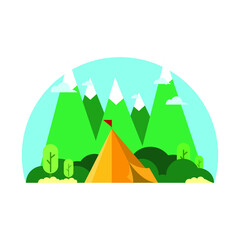 Campfire in the mountain illustration