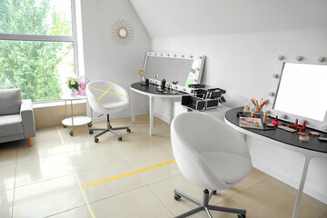 Interior of beauty salon during coronavirus epidemic