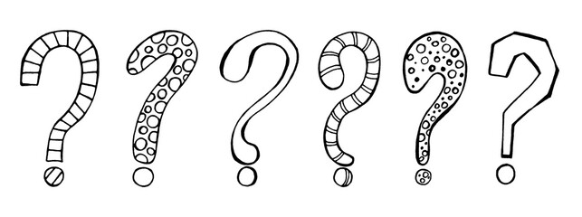 Set with question marks. Hand drawn graphics. Isolated on a white background