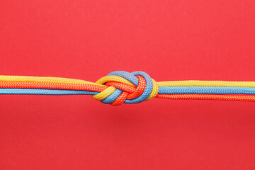 Ropes with knot on color background - obrazy, fototapety, plakaty
