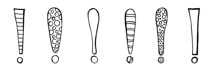 Set with exclamation marks. Hand drawn graphics. Isolated on a white background