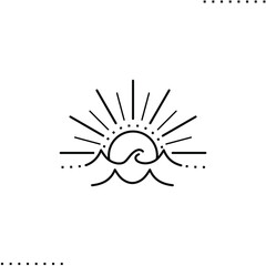 Sunset and waves, sea horizon vector icon in outline