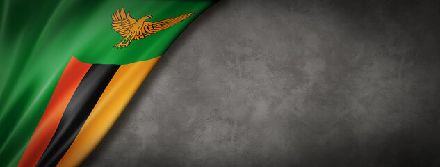 Zambian flag on concrete wall banner