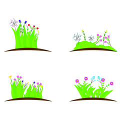 Grass and flower pack illustration for kids, clip art, and decoration