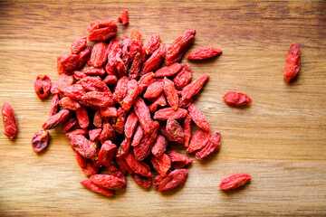 Goji berries on a cutting board