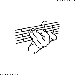 Guitar player, hand and strings, chord  vector icon in outline