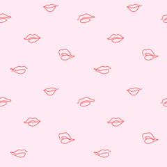 Einfaches nahtloses Muster mit Lippen. Vektorkonturillustration für Schönheitssalon, Kosmetik.