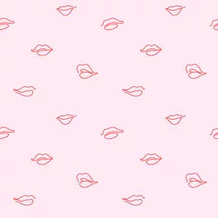 Wallpaper murals One line Simple seamless pattern with lips. Vector contour illustration for beauty salon, cosmetics.