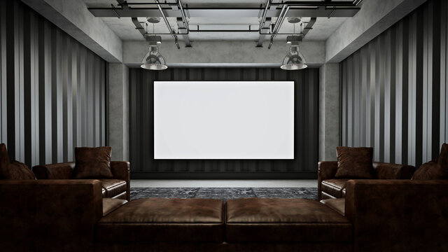 Loft Home Theater Room 3D Render