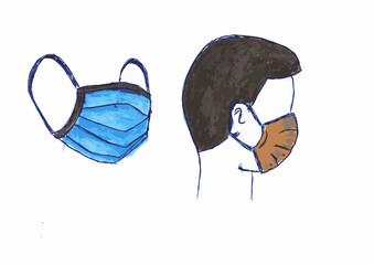 mask on white background , Protection medical face mask against coronavirus, virus, flu, and pollution. Health care concept. Hand drawn watercolor illustration isolated on white.