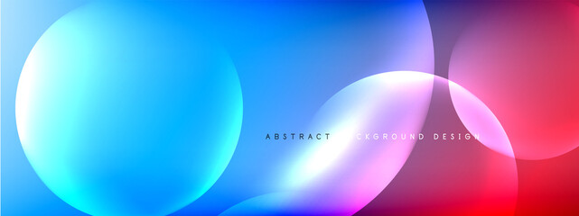 Vector abstract background liquid bubble circles on fluid gradient with shadows and light effects. Shiny design templates for text