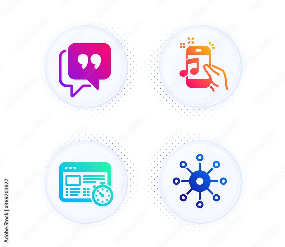 Poster quote bubble, music phone and web timer icons simple set. button with halftone dots. multichannel si