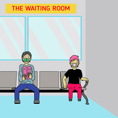illustration of social distance in the waiting room in the new normal age