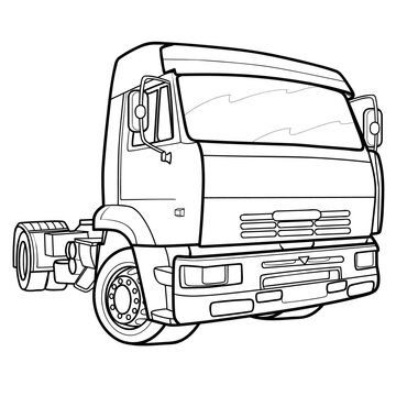 sketch of a lorry only cabin without cargo, coloring, isolated object on a white background, vector illustration,