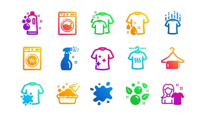 Fototapeta premium Dryer, Washing machine and dirt shirt. Laundry icons. Laundromat, hand washing, laundry service icons. Classic set. Gradient patterns. Quality signs set. Vector