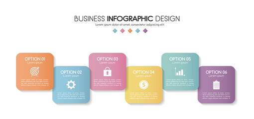 Infographic design with 6 elements. Diagram with icons. Vector