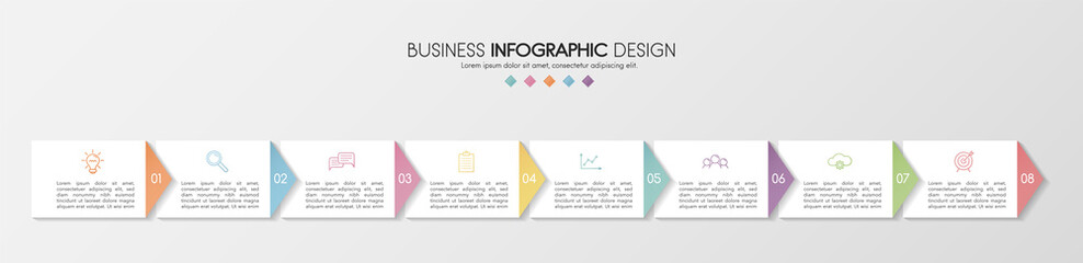 Business infographic design with 8 options. Vector
