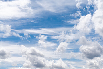 expressive background of blue sky and white and gray cloudscape