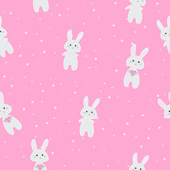 Simple and cheerful seamless pattern, cute bunnies soft pink and gray, flat simple vector illustration