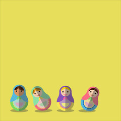 Roly-Poly Doll pastel colour on yellow background