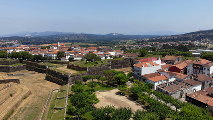 Fototapeta na wymiar Aerial view of the fortress of Valenca do Minho in Portugal. Valença is a walled town located on the left bank of Minho River. The fortress is a piece of gothic and baroque military architecture.