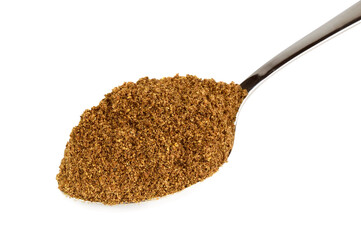 Ground Linseed Isolated on White Background. High Fiber Food Supplement.