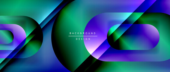 Vector geometric abstract background with lines and modern forms. Fluid gradient with abstract round shapes and shadow and light effects