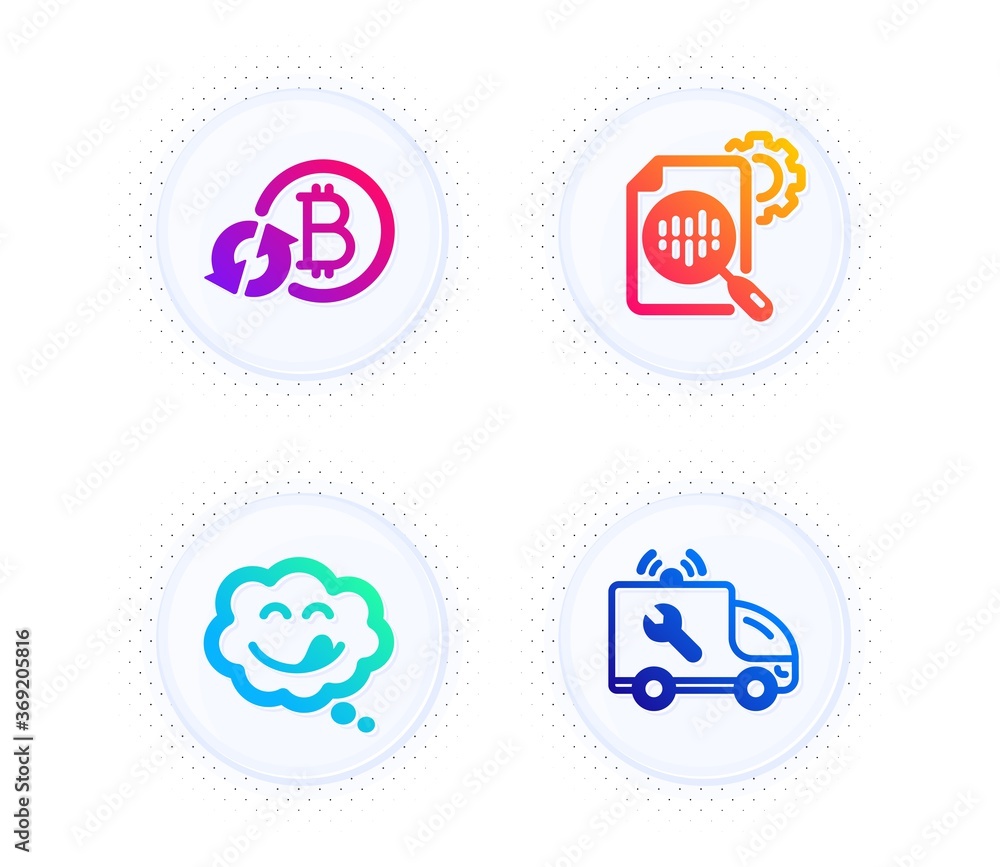 Aufkleber refresh bitcoin, yummy smile and seo stats icons simple set. button with halftone dots. car service 