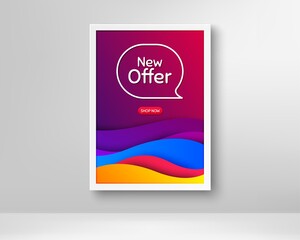 New offer. Frame with abstract waves poster. Special price sign. Advertising Discounts symbol. Gradient fluid waves and chat bubble. Banner with dynamic background. New offer speech bubble. Vector