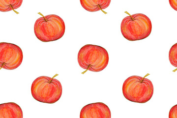 Seamless watercolor pattern. Apples on a white background.
