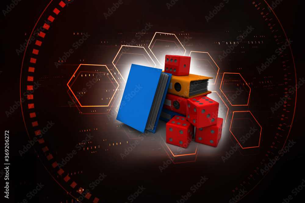 Aufkleber 3d rendering office document binder with dice