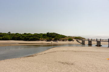 Walking bridge over the Ancora River in Vila Praia de Ancora, on the north coast, in the municipality of Caminha, Portugal.