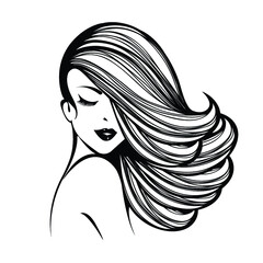Woman with long, wavy hairstyle and elegant makeup.Blonde young lady.Hair salon and beauty studio vector illustration.Smiling cute girl portrait.Cosmetics and spa logo.Pretty face.