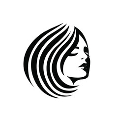 Woman with wavy hairstyle and elegant makeup.Young lady.Hair salon and beauty studio vector illustration.Smiling cute girl portrait.Cosmetics and spa logo.Pretty face isolated on white background.