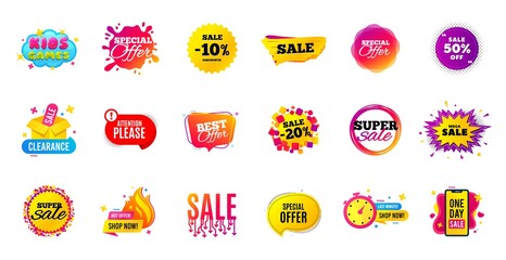 Sale offer banner. Discounts price tags. Coupon promotion templates. Black friday shopping icons. Cyber monday sale banner. Best offer badge. Price discounts icons. Deal templates. Vector