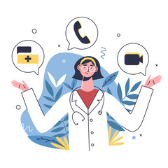 Patients choose the most suitable way to communicate with online doctor: call, messages, video call. Online healthcare hospital or clinic, visit planner, first aid website concept.