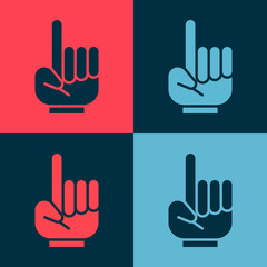 Fototapeta na wymiar Pop art Number 1 one fan hand glove with finger raised icon isolated on color background. Symbol of team support in competitions. Vector Illustration.