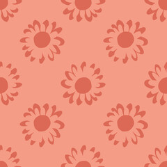 Seamless floral pattern with doodle flowers on red background.