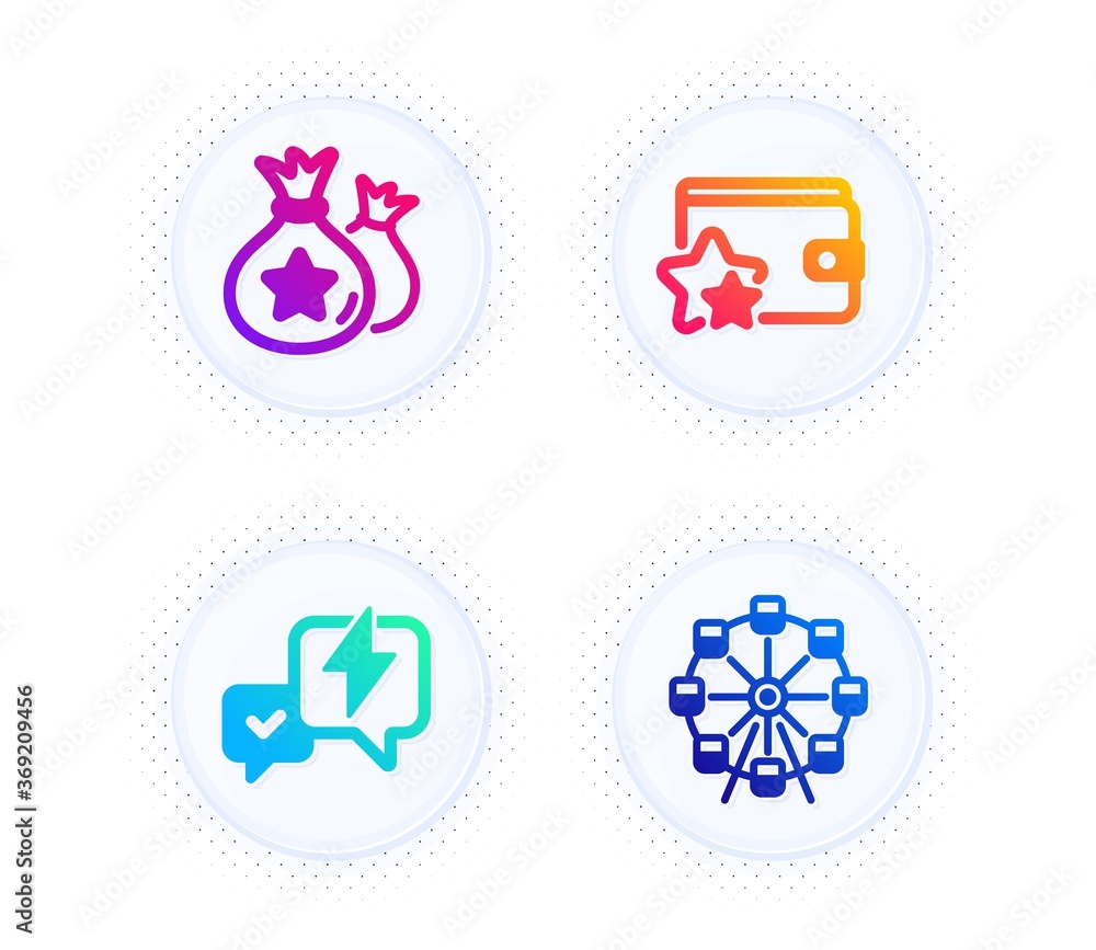 Poster loyalty points, loyalty program and lightning bolt icons simple set. button with halftone dots. ferr