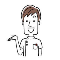 Vector illustration material: young male nurse explaining and guiding