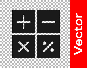 Black Calculator icon isolated on transparent background. Accounting symbol. Business calculations mathematics education and finance. Vector Illustration.