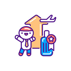 Incentive tourism line color icon. Cute character on training kawaii pictogram. Sign for web page, mobile app, button, logo. Vector isolated element. Editable stroke