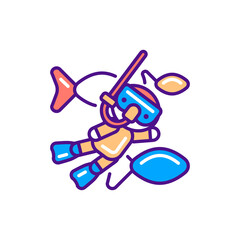 Diving line color icon. Outdoor activities kawaii pictogram. Sign for web page, mobile app, button, logo. Vector isolated element. Editable stroke