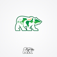 Landscape design company or green landscaping studio icon forming a bear