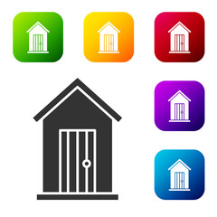 Fototapeta premium Black Farm house icon isolated on white background. Set icons in color square buttons. Vector Illustration.