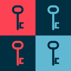 Pop art House key icon isolated on color background. Vector Illustration.