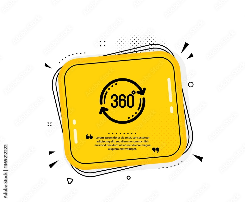 Poster 360 degree icon. quote speech bubble. full rotation sign. vr technology simulation symbol. quotation